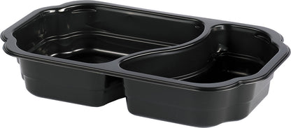 Recipientul PP Take-Away 2 Negru PP/MIN de la Duni GmbH din PP negru cu două compartimente, ideal ca ambalaj alimentar ecologic, este prezentat gol pe un fundal alb.