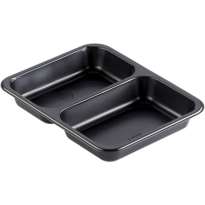 Bolul PP Caterline 2 Negru PP 227x178 de la Duni GmbH este un bol dreptunghiular cu două compartimente rotunjite, ideal pentru evenimente de catering și este prezentat pe un fundal alb.