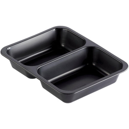 Bolul PP Caterline 2 Negru de la Duni GmbH (227x178 mm) cu două compartimente dreptunghiulare este văzut dintr-o perspectivă oblică pe un fundal alb - perfect pentru evenimente de catering.