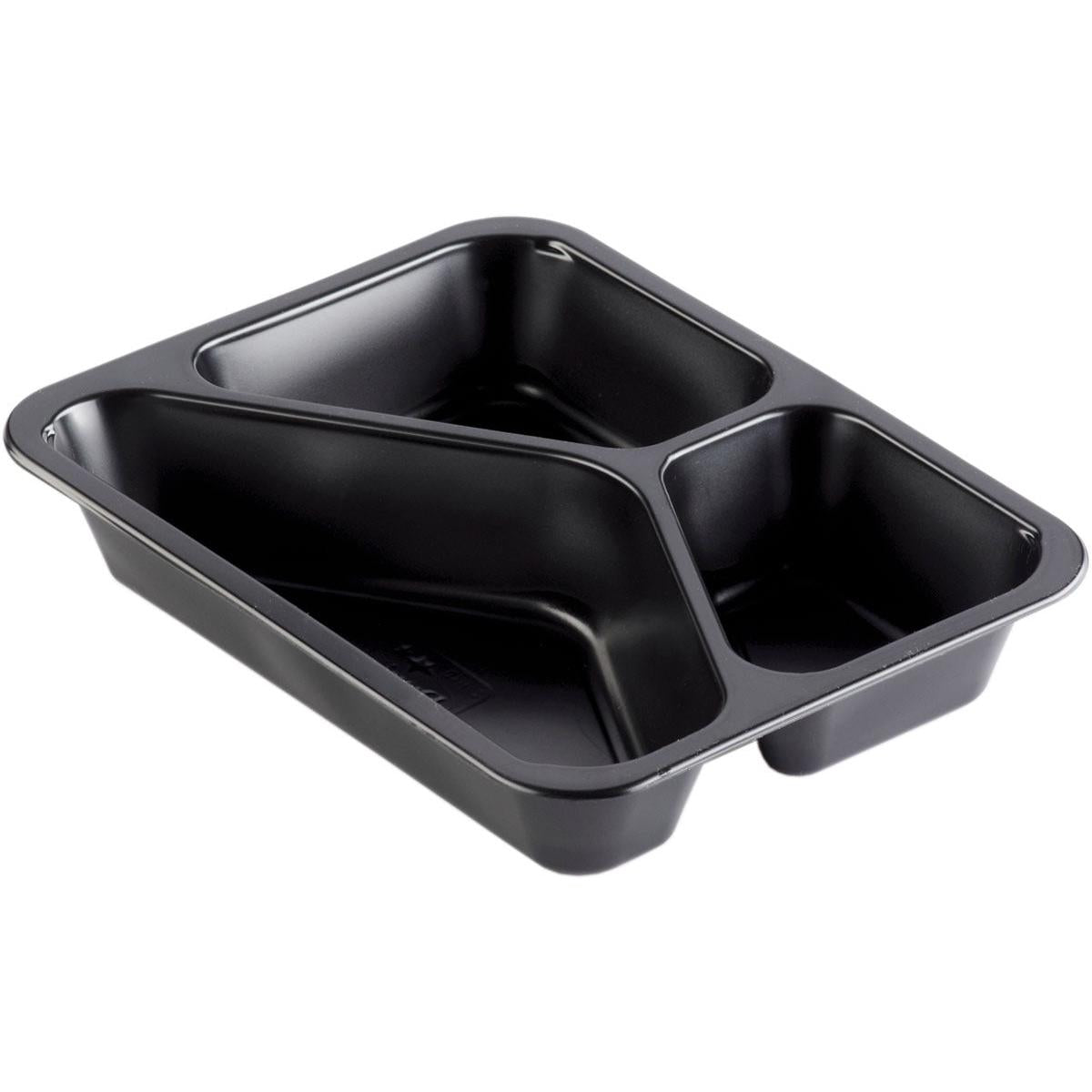 Duni GmbH PP-Schale Caterline 3 Negru PP 227x178 este un bol de servire negru cu trei compartimente (unul mare, două mici), ideal pentru servirea sau ambalarea alimentelor în gastronomie sau catering.