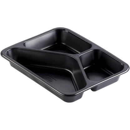 Duni GmbH PP-Schale Caterline 3 Negru PP 227x178 este o tavă neagră cu trei compartimente de dimensiuni diferite, ideală pentru catering și gastronomie, pentru a menține alimentele separate în timpul gătitului sau servirii.