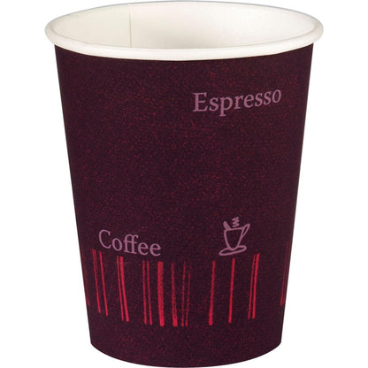 Cănițele Duni GmbH "COFFEE QUICK" Imprimată PAP/PE (50 bucăți) sunt pahare mici de unică folosință, care nu se varsă, cu un design de cafea maro castaniu - ideale pentru momentele de cafea to go.
