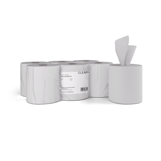 Role de hârtie Clear+ cu alimentare centrală, cu 2 straturi, 220 m
