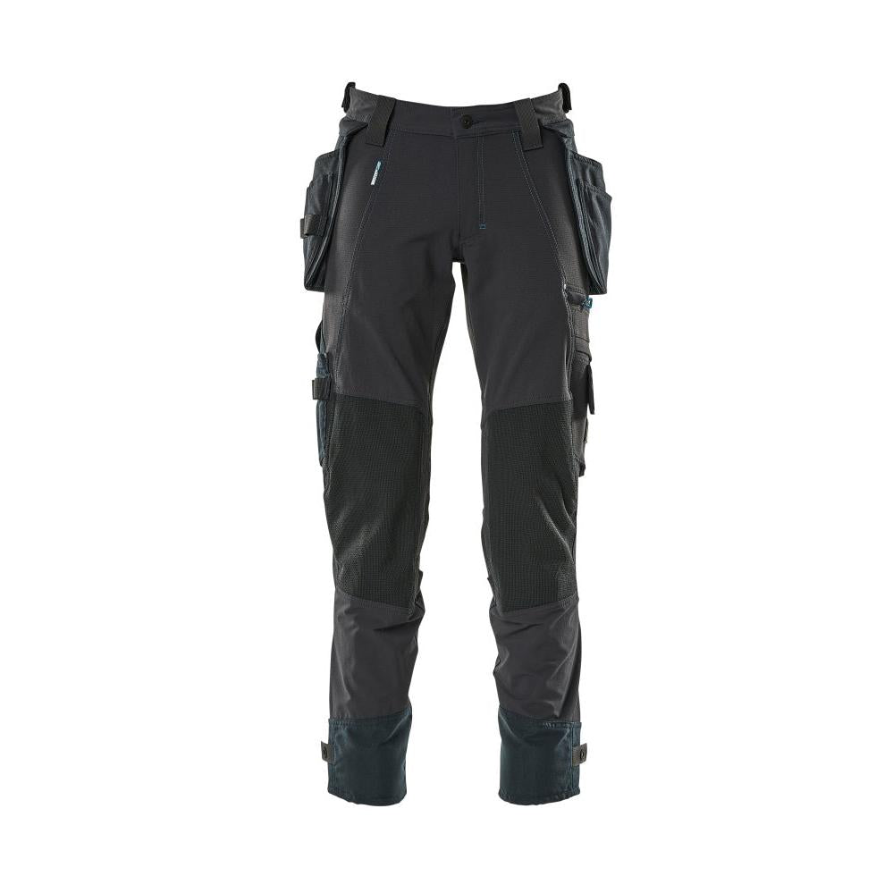 Pantaloni cu buzunare suspendate, pantaloni stretch, negru-albastru