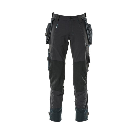 Pantaloni cu buzunare suspendate, pantaloni stretch, negru-albastru