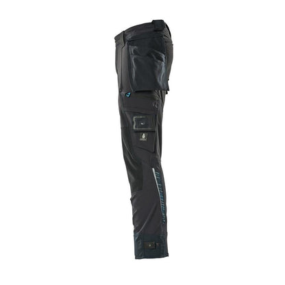 Pantaloni cu buzunare suspendate, pantaloni stretch, negru-albastru