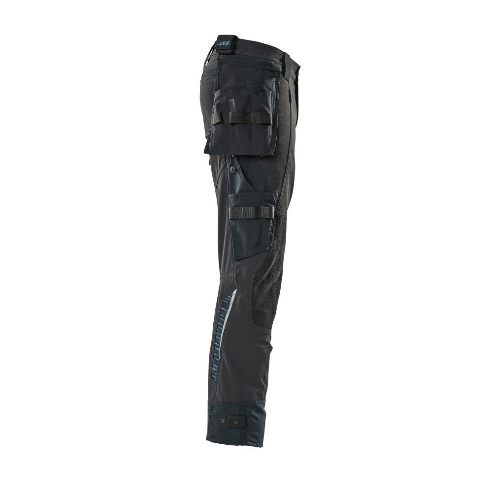 Pantaloni cu buzunare suspendate, pantaloni stretch, negru-albastru