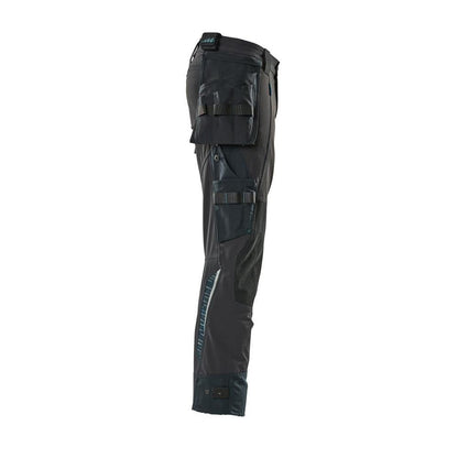 Pantaloni cu buzunare suspendate, pantaloni stretch, negru-albastru