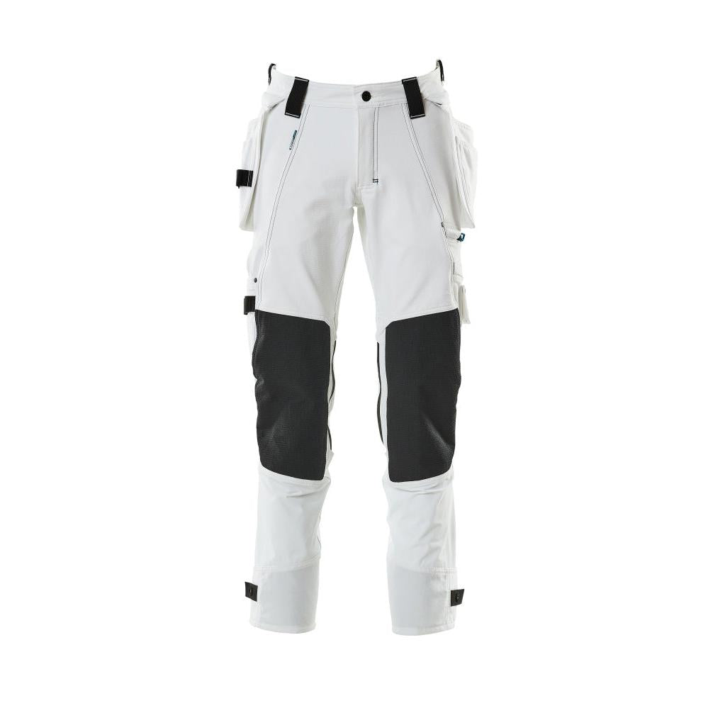 Pantaloni cu buzunare suspendate, pantaloni stretch, alb