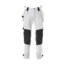 Pantaloni cu buzunare suspendate, pantaloni stretch, alb