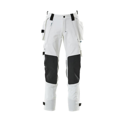 Pantaloni cu buzunare suspendate, pantaloni stretch, alb