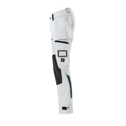 Pantaloni cu buzunare suspendate, pantaloni stretch, alb