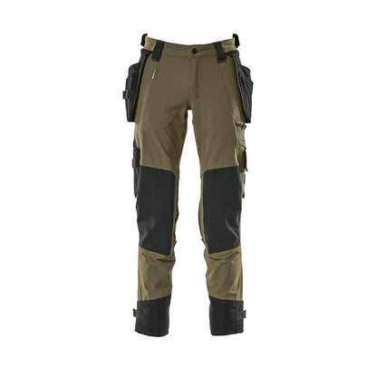 Pantaloni cu buzunare suspendate, pantaloni stretch, verde muschi