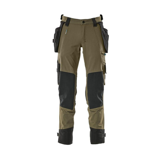 Pantaloni cu buzunare suspendate, pantaloni stretch, verde muschi