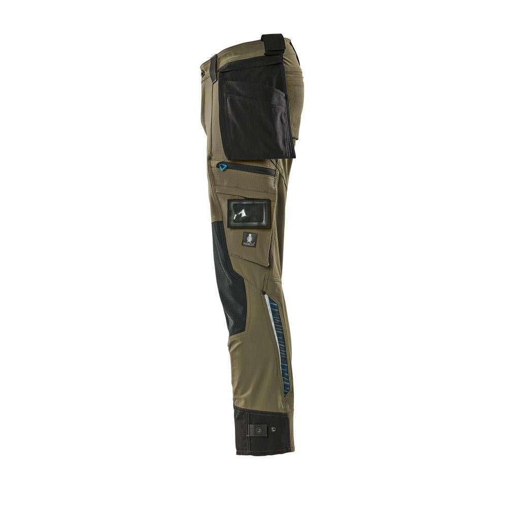Pantaloni cu buzunare suspendate, pantaloni stretch, verde muschi