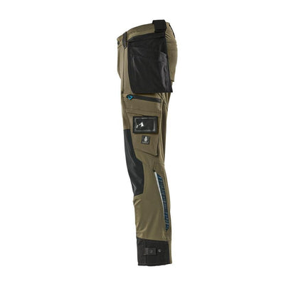 Pantaloni cu buzunare suspendate, pantaloni stretch, verde muschi