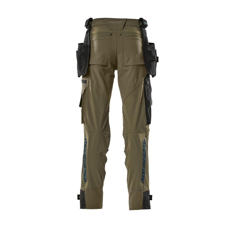 Pantaloni cu buzunare suspendate, pantaloni stretch, verde muschi