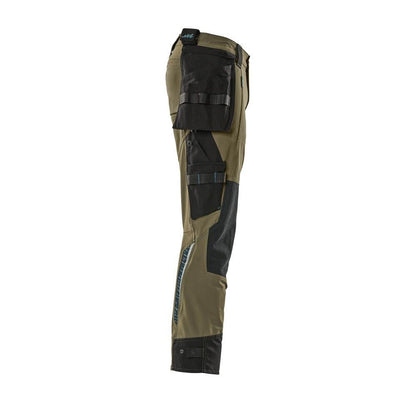 Pantaloni cu buzunare suspendate, pantaloni stretch, verde muschi