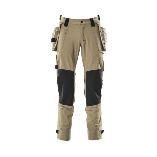 Pantaloni cu buzunare suspendate, pantaloni stretch, kaki deschis