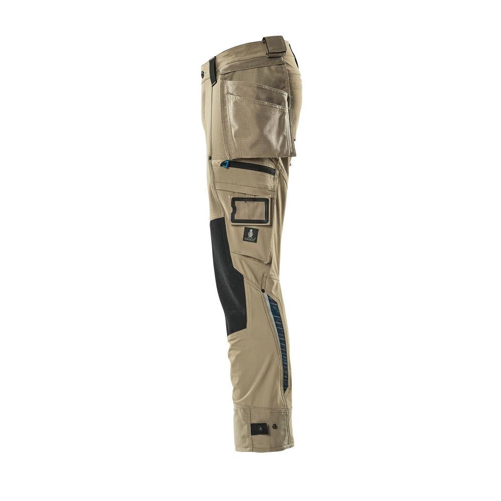 Pantaloni cu buzunare suspendate, pantaloni stretch, kaki deschis