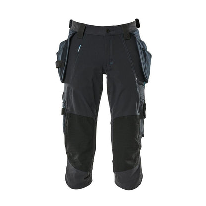 Pantaloni trei sferturi, buzunare suspendate, pantaloni trei sferturi stretch, negru-albastru