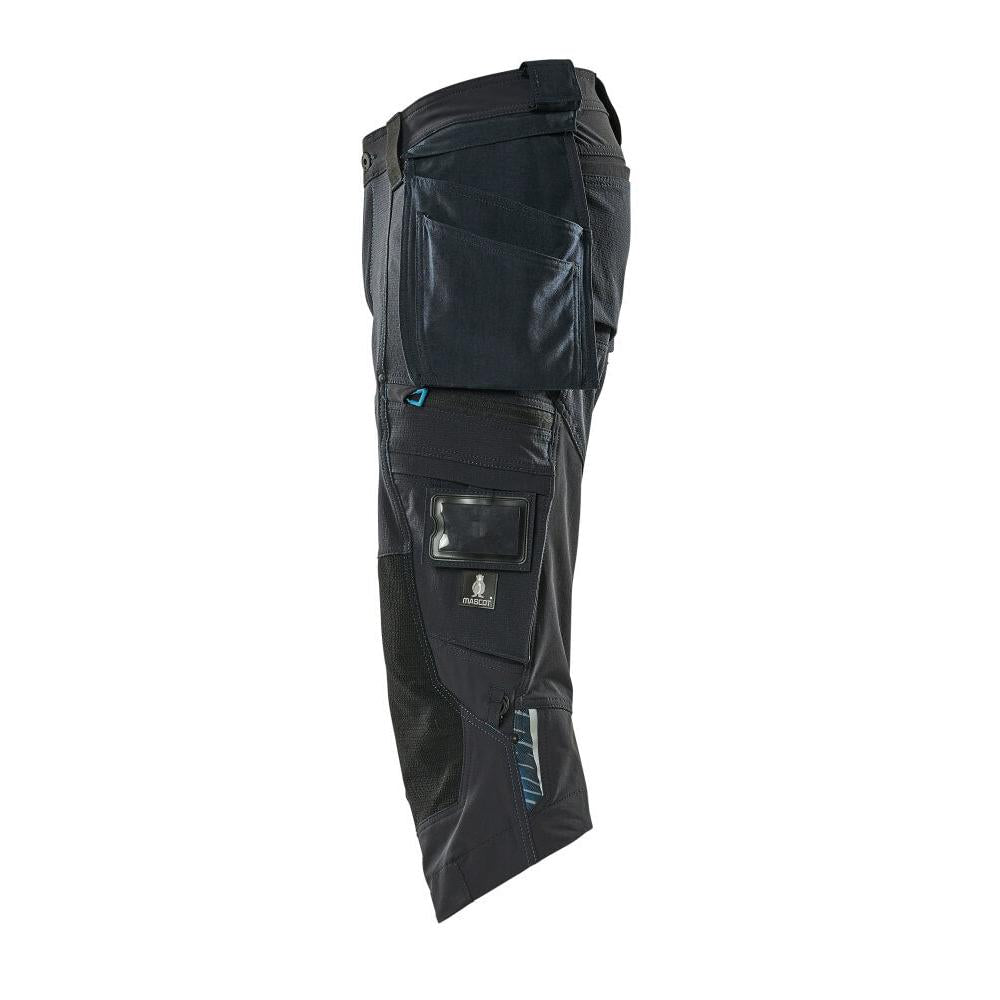 Pantaloni trei sferturi, buzunare suspendate, pantaloni trei sferturi stretch, negru-albastru