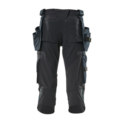 Pantaloni trei sferturi, buzunare suspendate, pantaloni trei sferturi stretch, negru-albastru
