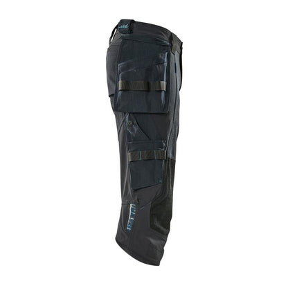 Pantaloni trei sferturi, buzunare suspendate, pantaloni trei sferturi stretch, negru-albastru