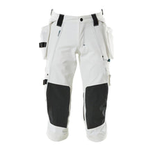 Pantaloni trei sferturi, buzunare suspendate, pantaloni stretch trei sferturi, alb