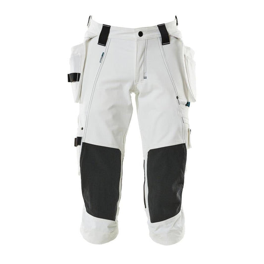 Pantaloni trei sferturi, buzunare suspendate, pantaloni stretch trei sferturi, alb