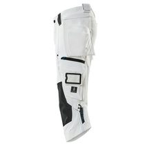 Pantaloni trei sferturi, buzunare suspendate, pantaloni stretch trei sferturi, alb