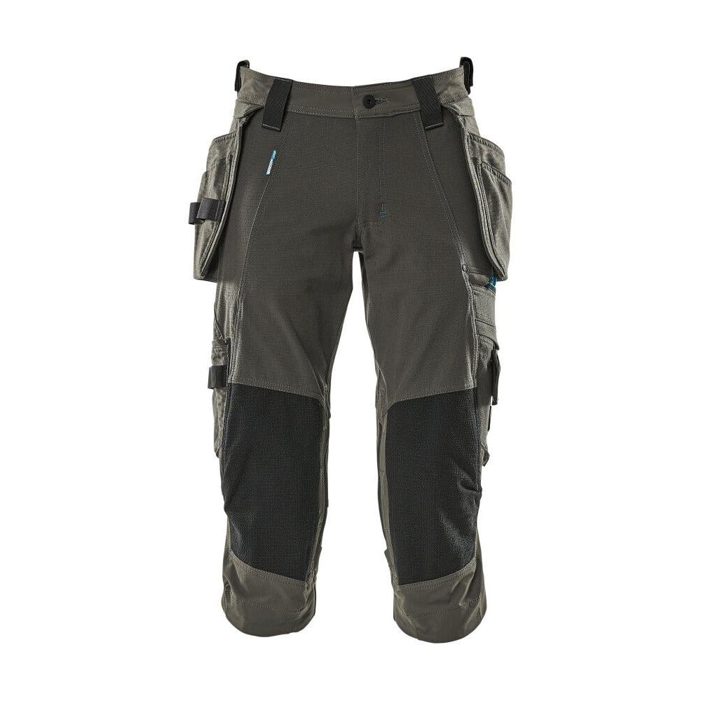 Pantaloni trei sferturi, buzunare suspendate, pantaloni stretch trei sferturi, antracit închis