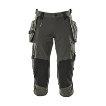 Pantaloni trei sferturi, buzunare suspendate, pantaloni stretch trei sferturi, antracit închis