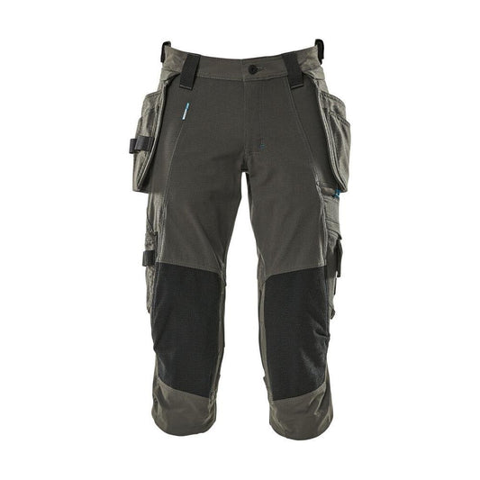 Pantaloni trei sferturi, buzunare suspendate, pantaloni stretch trei sferturi, antracit închis