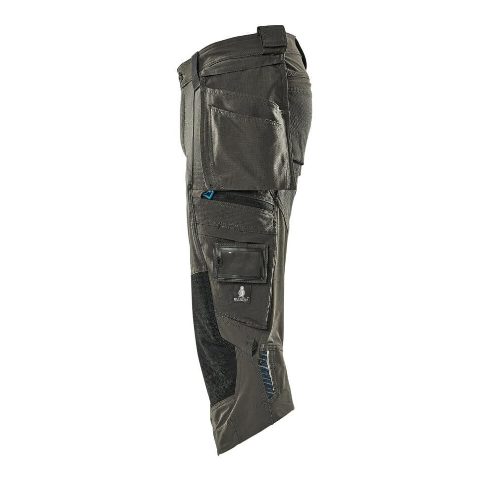 Pantaloni trei sferturi, buzunare suspendate, pantaloni stretch trei sferturi, antracit închis