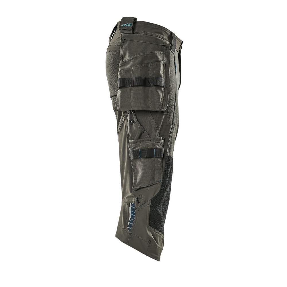 Pantaloni trei sferturi, buzunare suspendate, pantaloni stretch trei sferturi, antracit închis