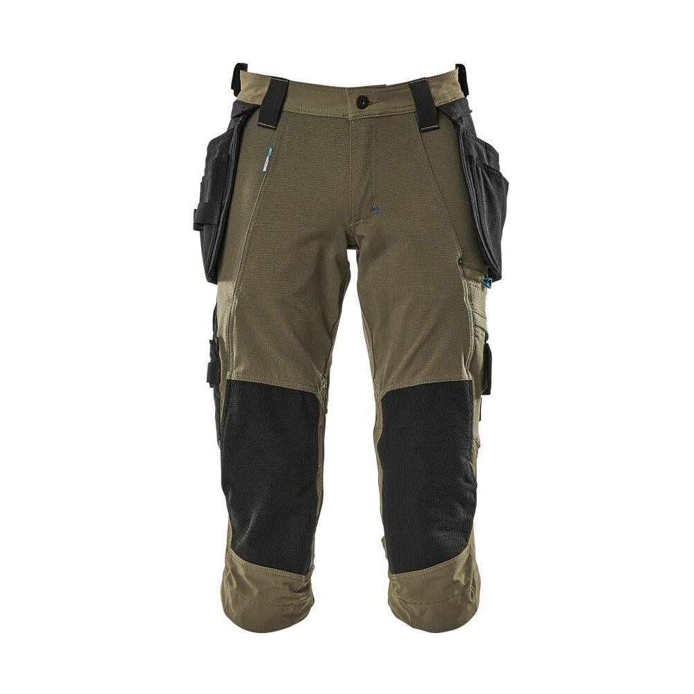Pantaloni trei sferturi, buzunare suspendate, pantaloni stretch trei sferturi, verde muschi
