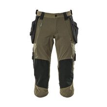 Pantaloni trei sferturi, buzunare suspendate, pantaloni stretch trei sferturi, verde muschi