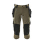 Pantaloni trei sferturi, buzunare suspendate, pantaloni stretch trei sferturi, verde muschi