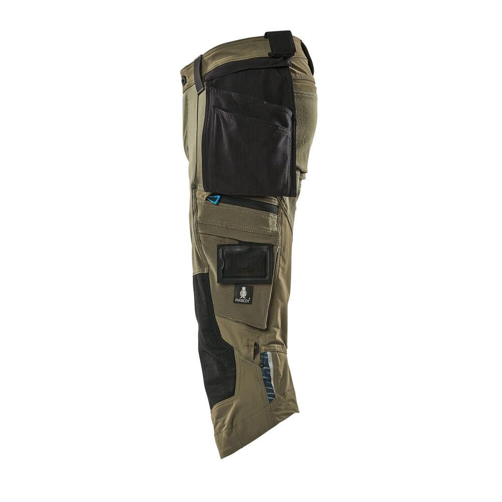 Pantaloni trei sferturi, buzunare suspendate, pantaloni stretch trei sferturi, verde muschi