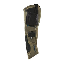 Pantaloni trei sferturi, buzunare suspendate, pantaloni stretch trei sferturi, verde muschi