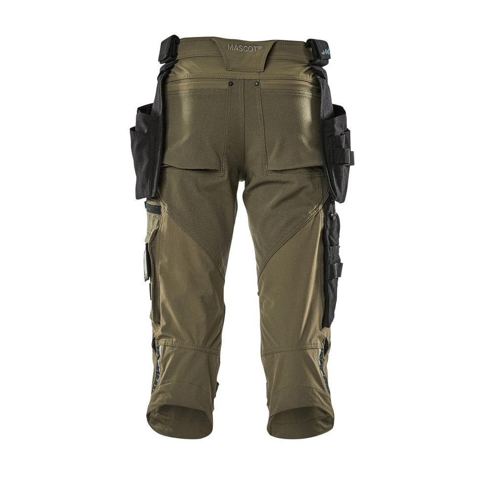 Pantaloni trei sferturi, buzunare suspendate, pantaloni stretch trei sferturi, verde muschi