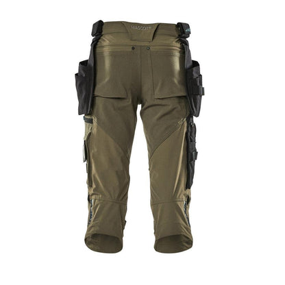 Pantaloni trei sferturi, buzunare suspendate, pantaloni stretch trei sferturi, verde muschi