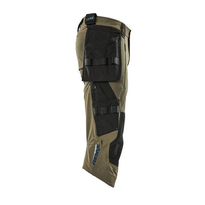Pantaloni trei sferturi, buzunare suspendate, pantaloni stretch trei sferturi, verde muschi