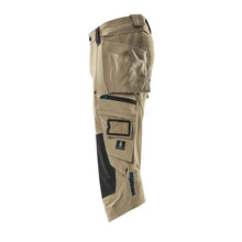 Pantaloni trei sferturi, buzunare suspendate, pantaloni stretch trei sferturi, kaki deschis