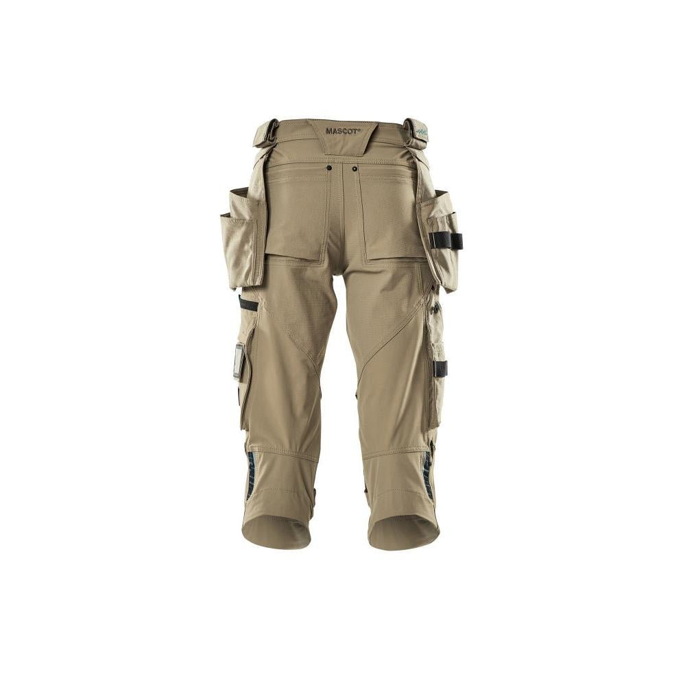 Pantaloni trei sferturi, buzunare suspendate, pantaloni stretch trei sferturi, kaki deschis