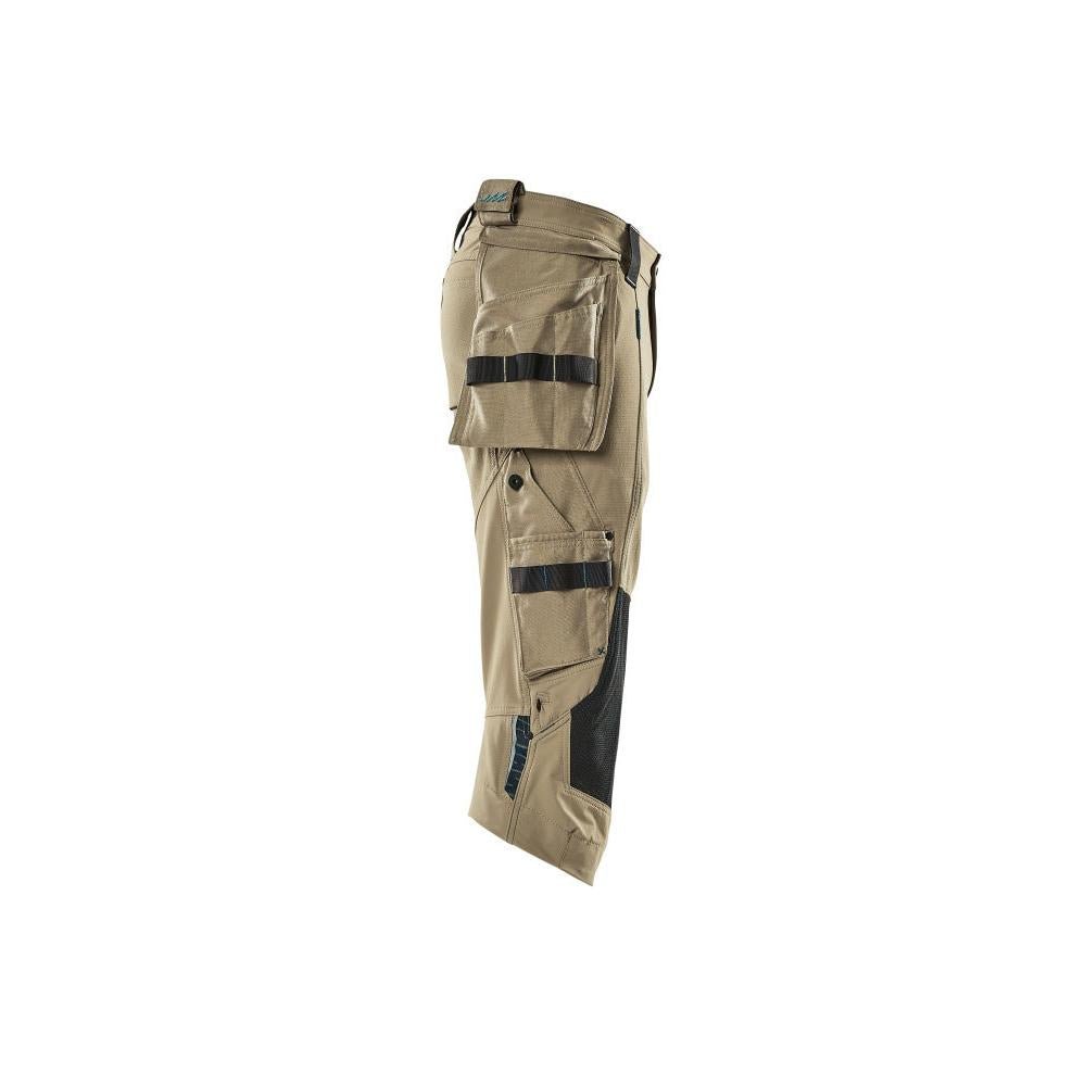 Pantaloni trei sferturi, buzunare suspendate, pantaloni stretch trei sferturi, kaki deschis