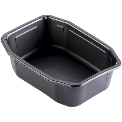 Tava PP HMR Schwarz PP 215x148 de la Duni GmbH este o tavă dreptunghiulară, neagră, reutilizabilă din polipropilenă, cu laturi ușor înclinate și colțuri rotunjite, prezentată goală pe un fundal alb.