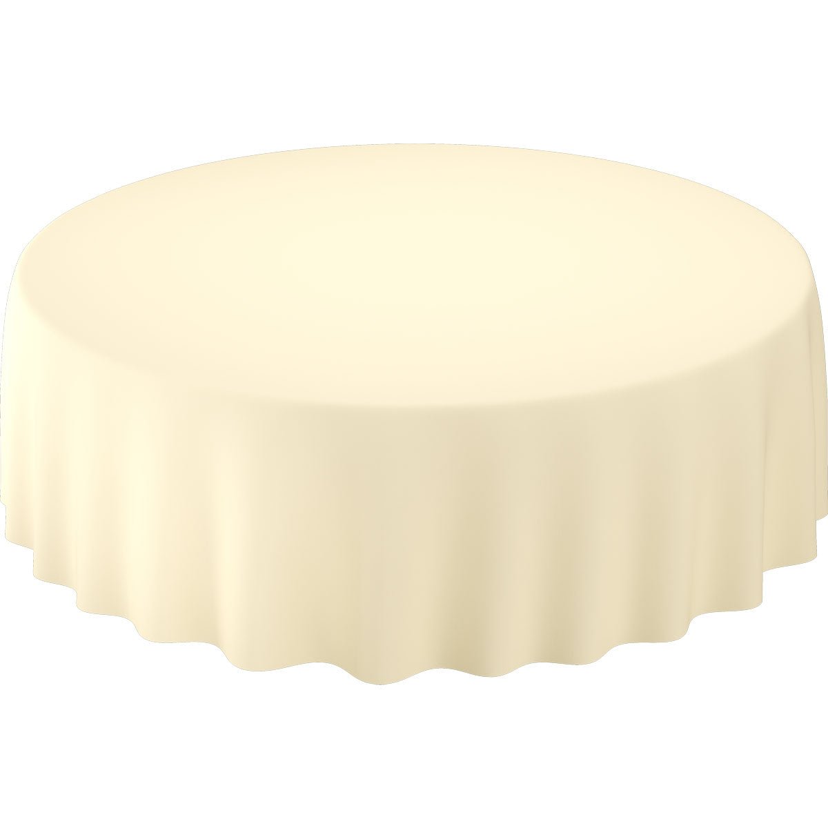 Fețele de masă Evolin Ø 240 cm rotunde de la Duni GmbH în crem uni acoperă elegant mesele rotunde și se drapează ușor peste margini, adăugând rafinament fiecărui ambient.