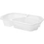Un castron alb de bioplastic Take-Away 3 de la Duni GmbH (250x159x48 mm) este ilustrat oblic. Acesta dispune de trei compartimente cu margini rotunjite, care sunt separate prin pereți despărțitori ridicați. Castronul este gol și este fabricat din plastic.